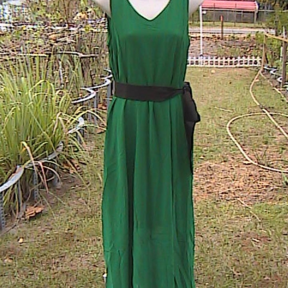 Green Sleeveless Summer Chiffon Casual Maxi Dress